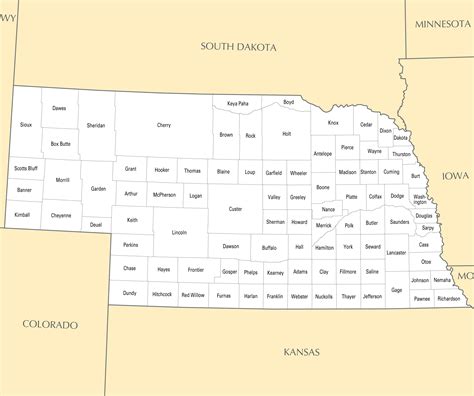 Large Administrative Map Of Nebraska State Nebraska State Usa