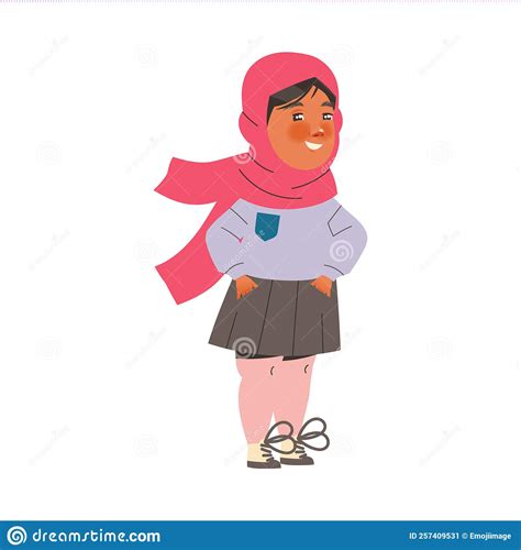 Muslim Girl First Grader Standing With Hands In Pocket And Smiling