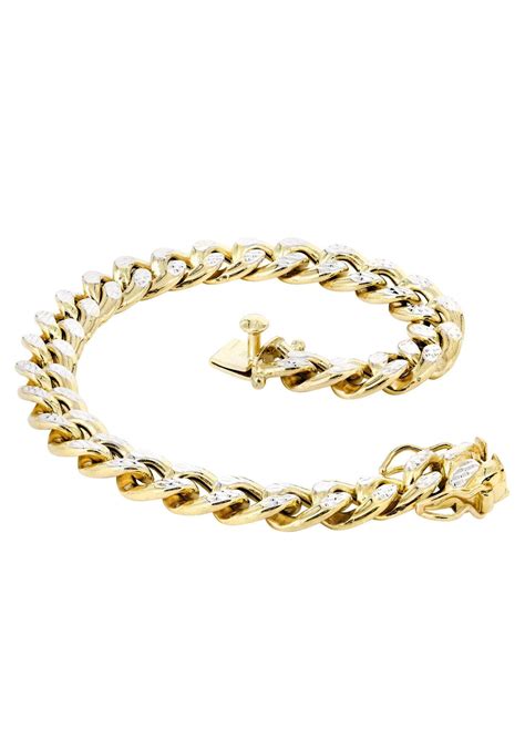14k Gold Bracelet Hollow Miami Cuban Link Diamond Cut Frostnyc