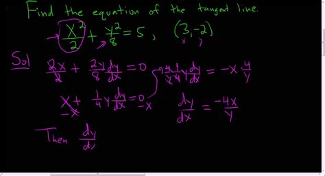 Equation Of The Tangent Line With Implicit Differentiation Example Maths Exam Math Videos