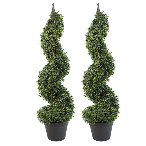 Artificial Boxwood Tower Tree Topiary Spiral Metal Top Leaf