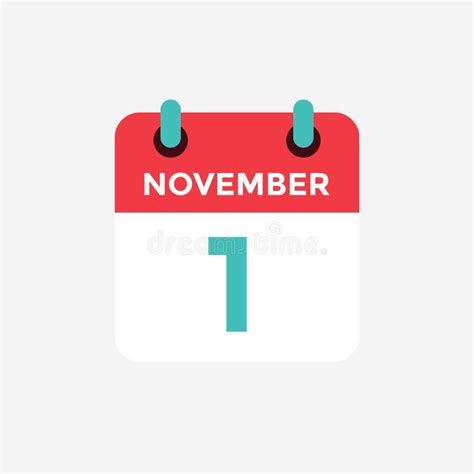 Flat Icon Calendar 1st Of November Date Day And Month Stock Vector