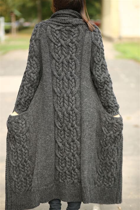 Grey Cardigan Cable Knit Long Cardigan Long Large Coat Oversize