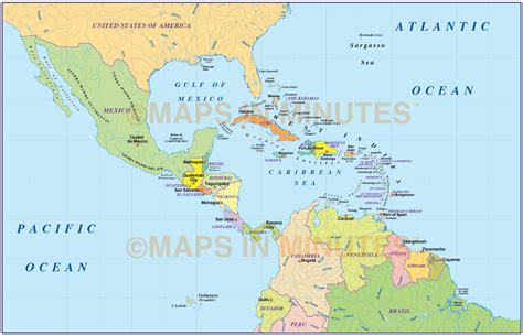 Digital Vector Central America And Caribbean Basic Political Map 10m