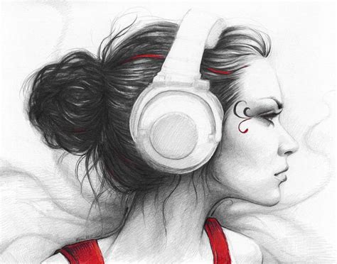 I Love Music Girl In Headphones Art Print Beautiful Art And Artworks