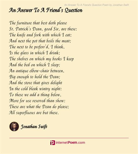 An Answer To A Friends Question Poem By Jonathan Swift