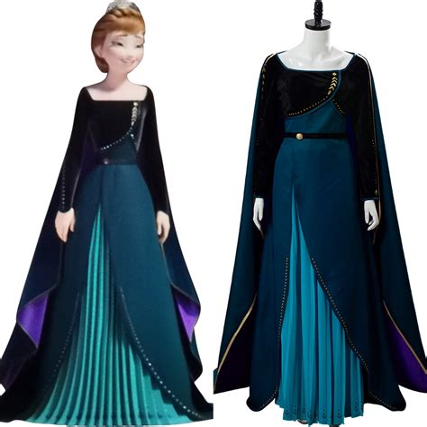 Frozen 2 Disney Coronation Anna Queen Dark Green Cosplay Costume