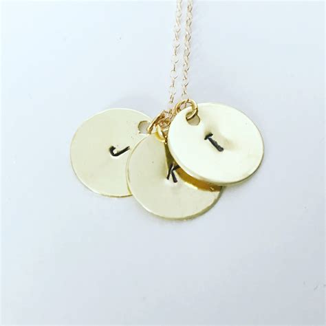 Hand Stamped Gold Initial Necklace 14kt Gold Filled Etsy