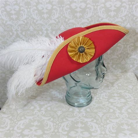 Red Captain Hook Hat Red Pirate Hat With Gold Trim White