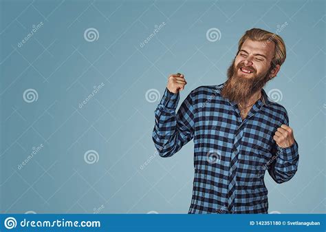 Happy Man Winning Fists Pumped Celebrating Success Stock Photo Image