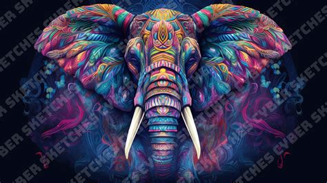 Psychedelic Elephant Digital Art Ai Art Animals Etsy