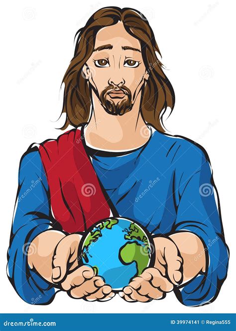 Jesus Holding The Hands Planet Earth Stock Vector Illustration Of