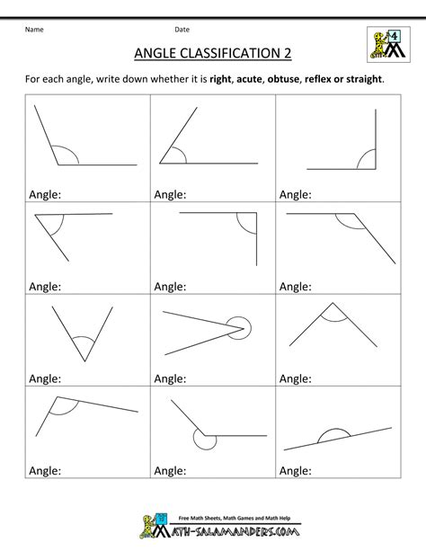 Types Of Angles Worksheets