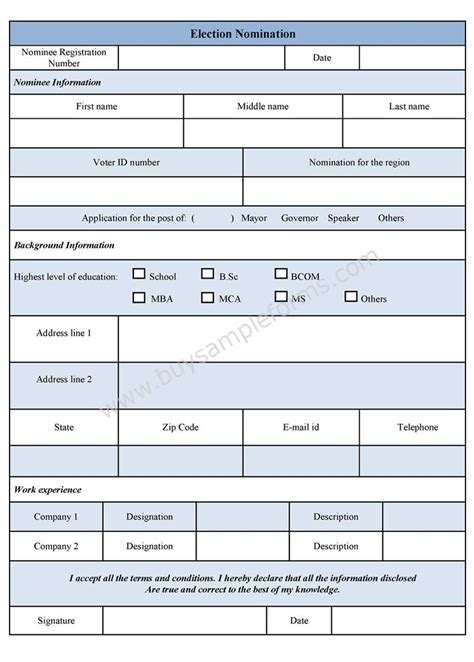 Election Nomination Form Sample Forms