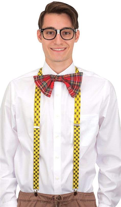 Nerd Geek Costume Set Kit Suspenders Bow Tie Glasses Tape Plaid Men Women Teens 763285223204 Ebay