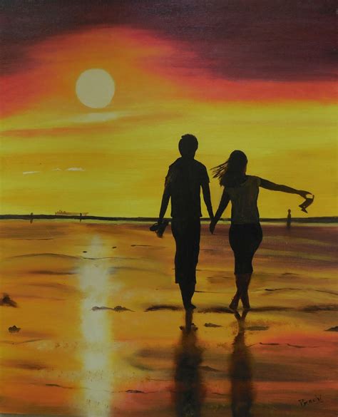 Buy The Walk On Beach At Sunset Handmade Painting By Prachi Diwania