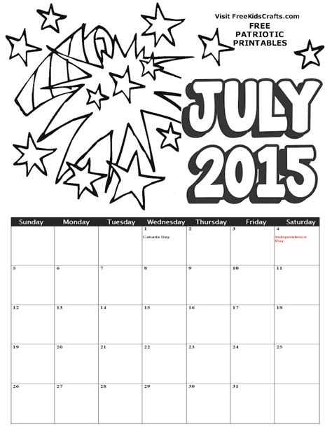 2015 July Coloring Calendar
