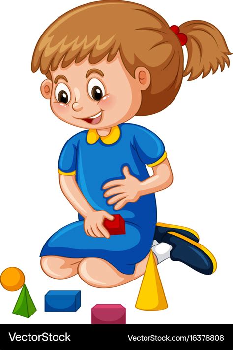 Premium Vector Cartoon Little Girl Playing With Building Blocks