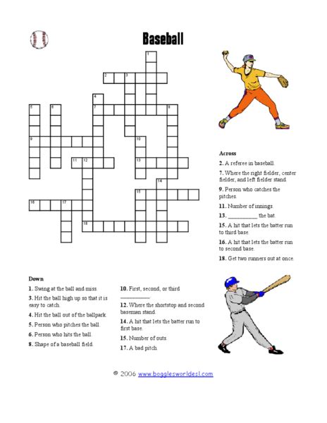 Baseball Crossword Worksheet For 4th 8th Grade Lesson Planet