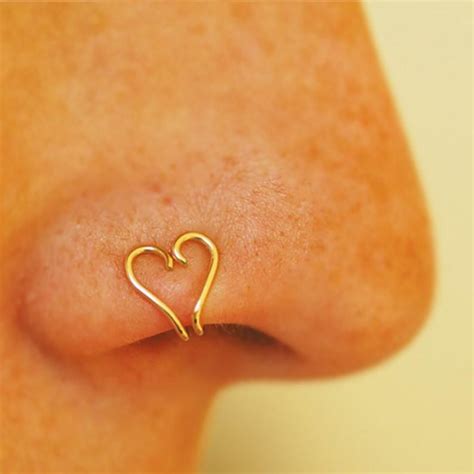 Nose Ring Gold Nose Cuff Silver Body Jewelry No Piercing Etsy Silver Body Jewellery Heart
