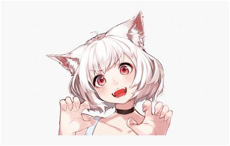 Anime Girl Neko Cat Cute Anime Girl White Hair Red Eyes Hd Png Download Transparent