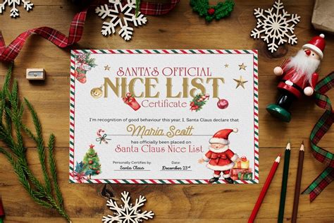 Editable Santa Claus Official Nice List Certificate Letter Etsy