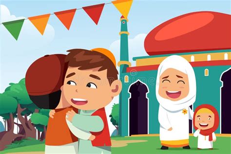 Muslims Celebrating Eid Al Fitr Stock Vector Illustration Of Fitri