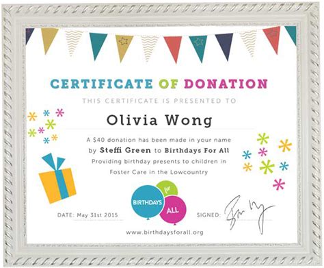 Printable Donation Certificate Template