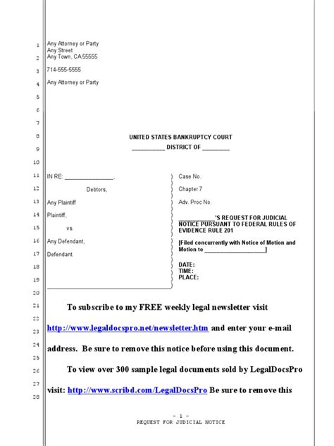 Sample Request For Judicial Notice In United States Bankruptcy Court Pdf