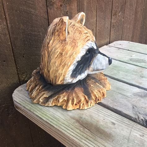 Raccoon Wood Carving Chainsaw Carving Rustic Decor Wood T For