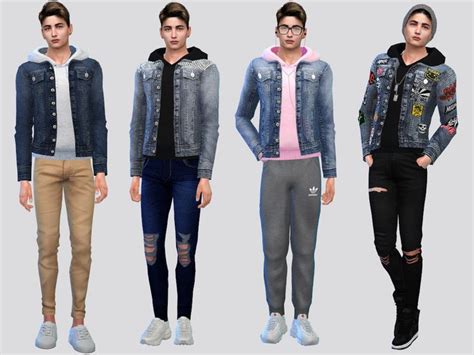 The Sims Resource Bon Denim Hoodie Jacket Sims 4 Clothing Denim