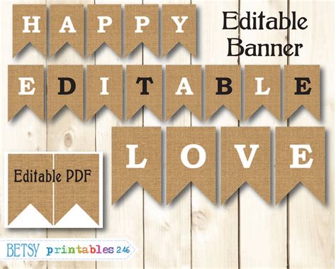 Burlap banner, printable banner, editable pennants, happy birthday banner, digital banner ...