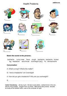 To speak about illness, sickness, diseases, you need the appropriate vocabulary. Health Problems Vocabulary ESL Worksheets | Educacion ...