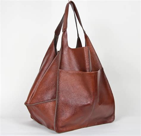 Sale Very Large Leather Tote Bag Women Carryal Bag Cognac Etsy Canada