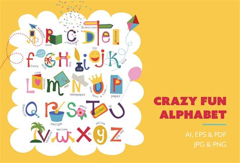 Crazy Fun Alphabet Vector Letter Illustrations Creative Market