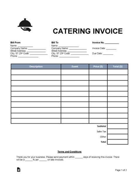 Catering Invoice Template Excel Excel Templates