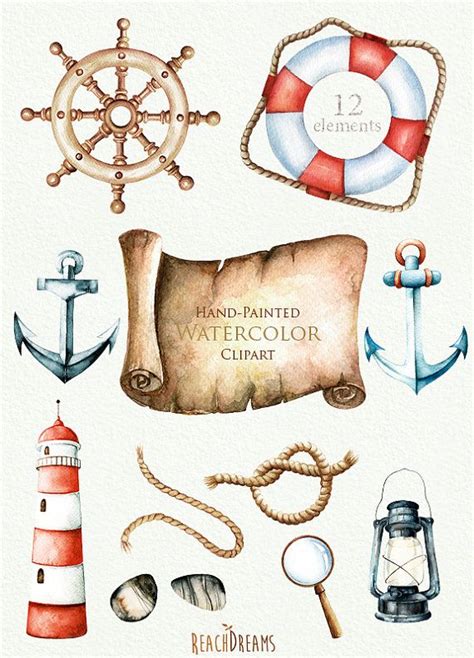 Etsy の Nautical watercolor clipart Marine Ocean by ReachDreams
