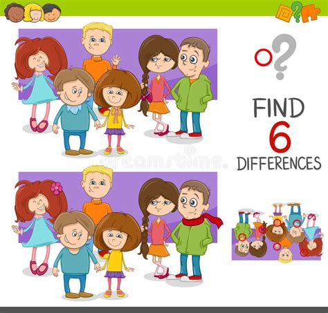 Spot The Differences Game With Kids Stock Vector