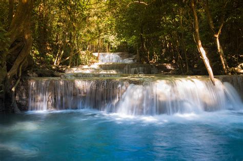 Deep Forest Blue Stream Waterfalls Stock Photo Image Of Freshness