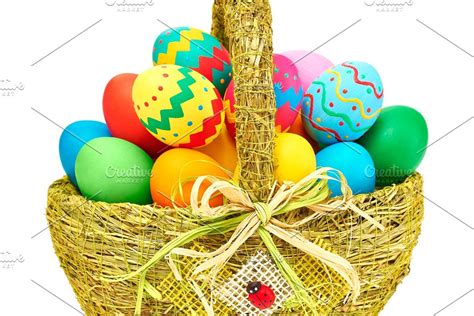 Easter Painted Eggs In Basket Egg Painting Holiday Greeting Cards