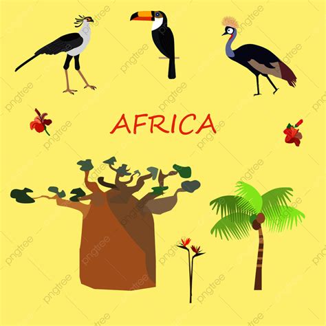 Gambar Satu Set Flora Dan Fauna Afrika Baobab Afrika Komputer Png