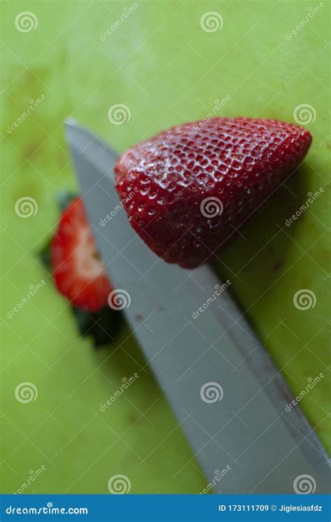 Cutting Strawberry With Knife Process 2 Of 6 Stock Image Image Of