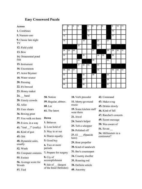 Easy Printable Crossword Puzzles For Seniors With Answers Image
