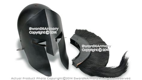Wearable Steel Greek Spartan King Crested Helmet In Black Finish Larp