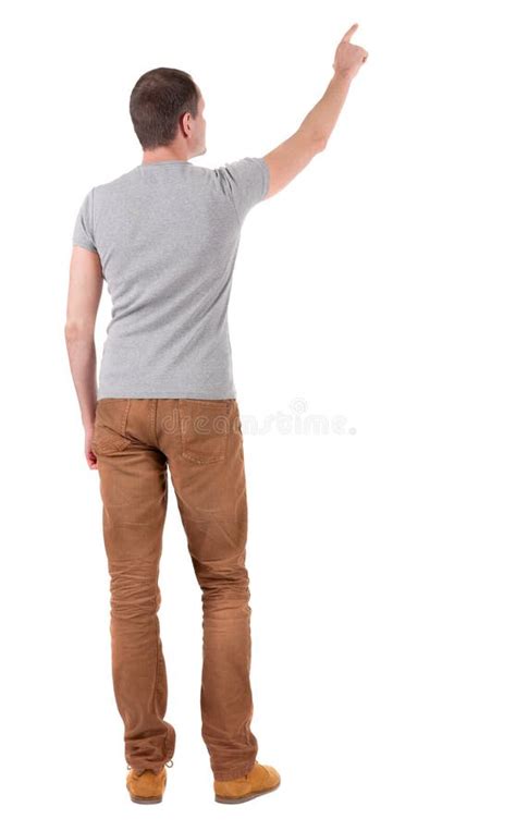 Back View Of Pointing Young Men In Shirt And Jeans Stock Image Image