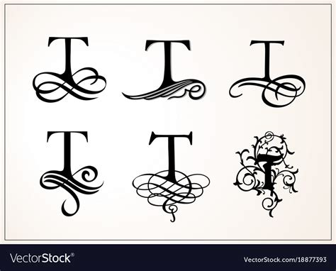 Vintage Set Capital Letter T For Monograms And Vector Image