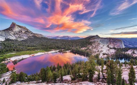 Nature Landscape Lake Trees Sunset Clouds Reflection