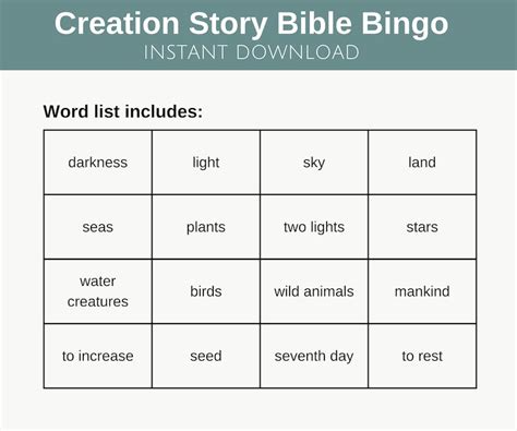 7 Days Of Creation Bingo Game Bible Bingo Cards For Toddlers Genesis