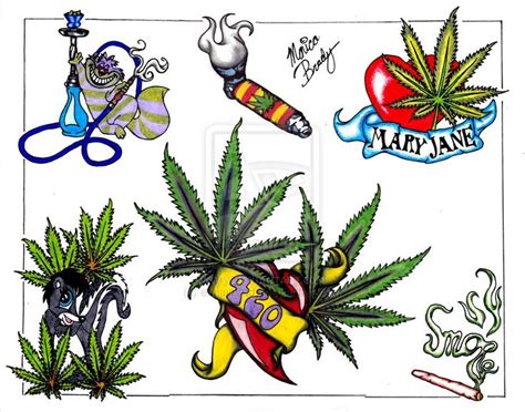 39 weed tattoos ranked in order of popularity and relevancy. Marijuana Tattoo Weed Leaf | CSmoke Tattoo Flash Sheet by ...