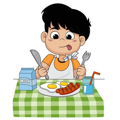 More images for niño tomando desayuno dibujo » Niños hambrientos comiendo Imágenes Vectoriales ...